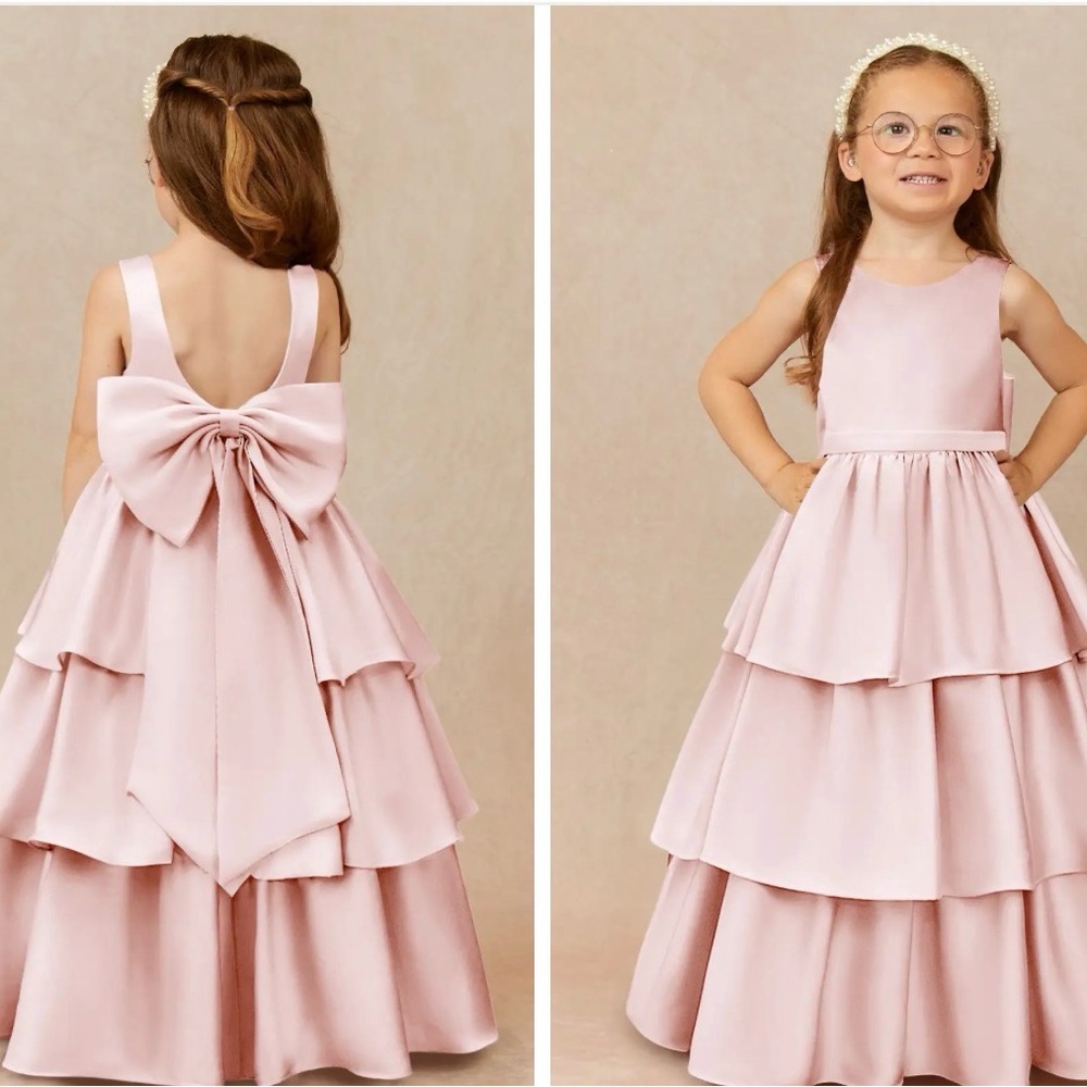 Azazie Pink Tiered Formal Kids Dress